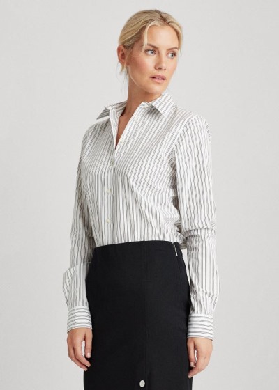 Camisa Ralph Lauren Mujer Blancos / Negros Rayas - Easy Care Striped - ZDHGA3902